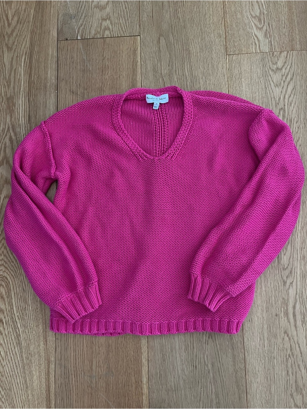 Michael stars Women’s Deep V-Neck Knit Sweater in Fuchsia